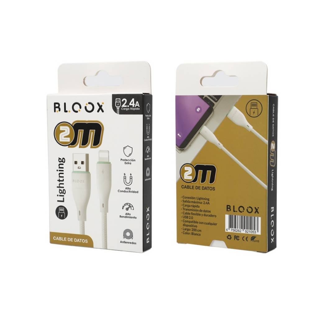 Cable Bloox Lightning a USB 2 metros