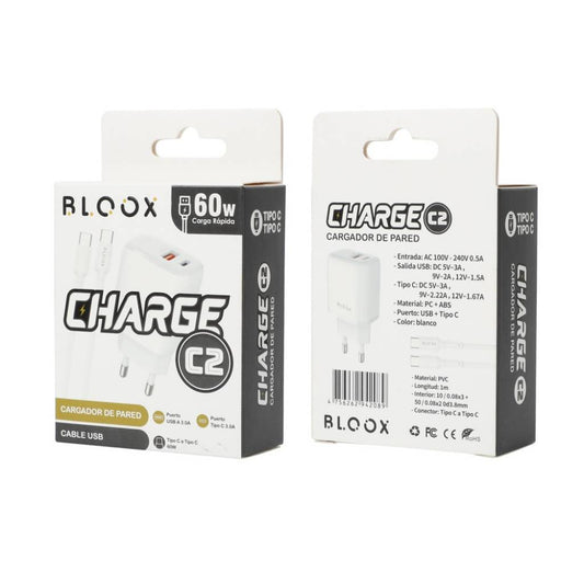 Cargador Bloox Charge C2 (USB y USB C, CON cable)