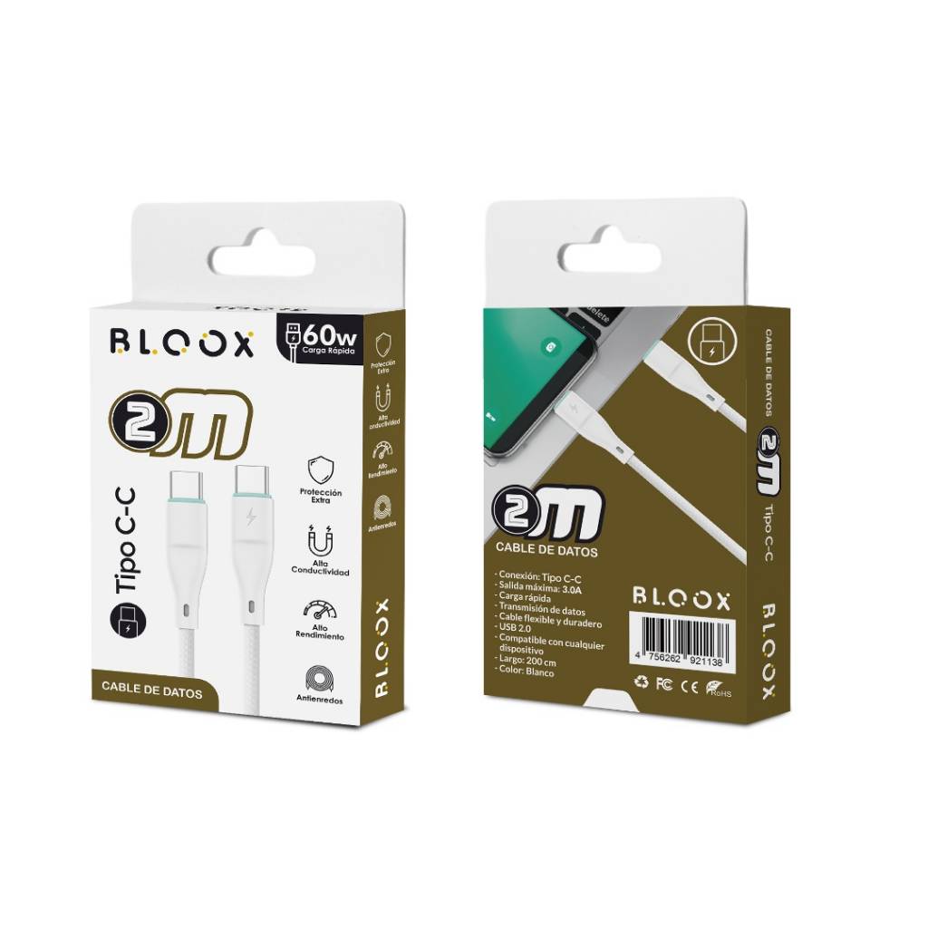 Cable Bloox USB C a Lightning 2 metros