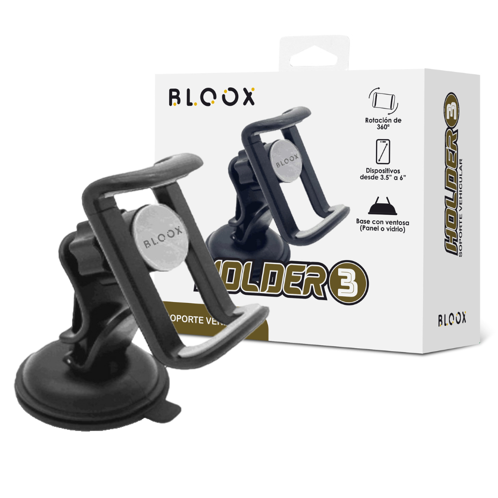 Soporte Vehicular BLOOX - Tipo Ventosa para Panel/Vidrio Holder_3 Negro