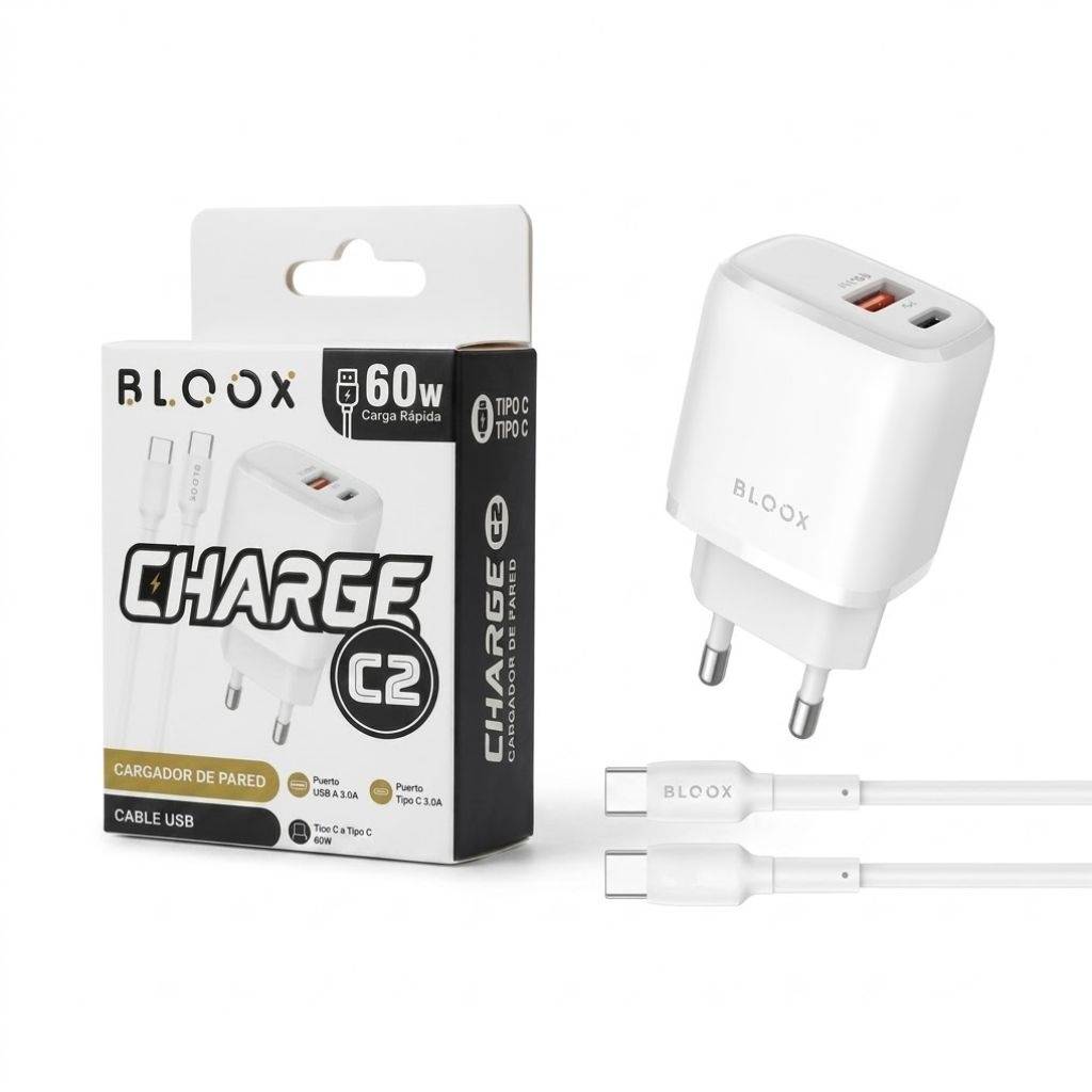 Cargador Bloox Charge C2 (USB y USB C, CON cable)