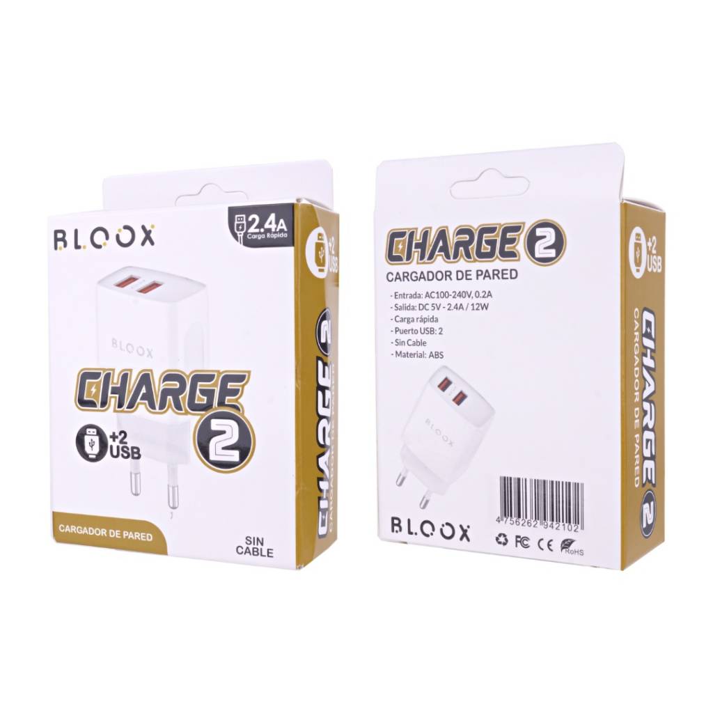 Cargador Bloox Charge 2 (2 USB, SIN cable)